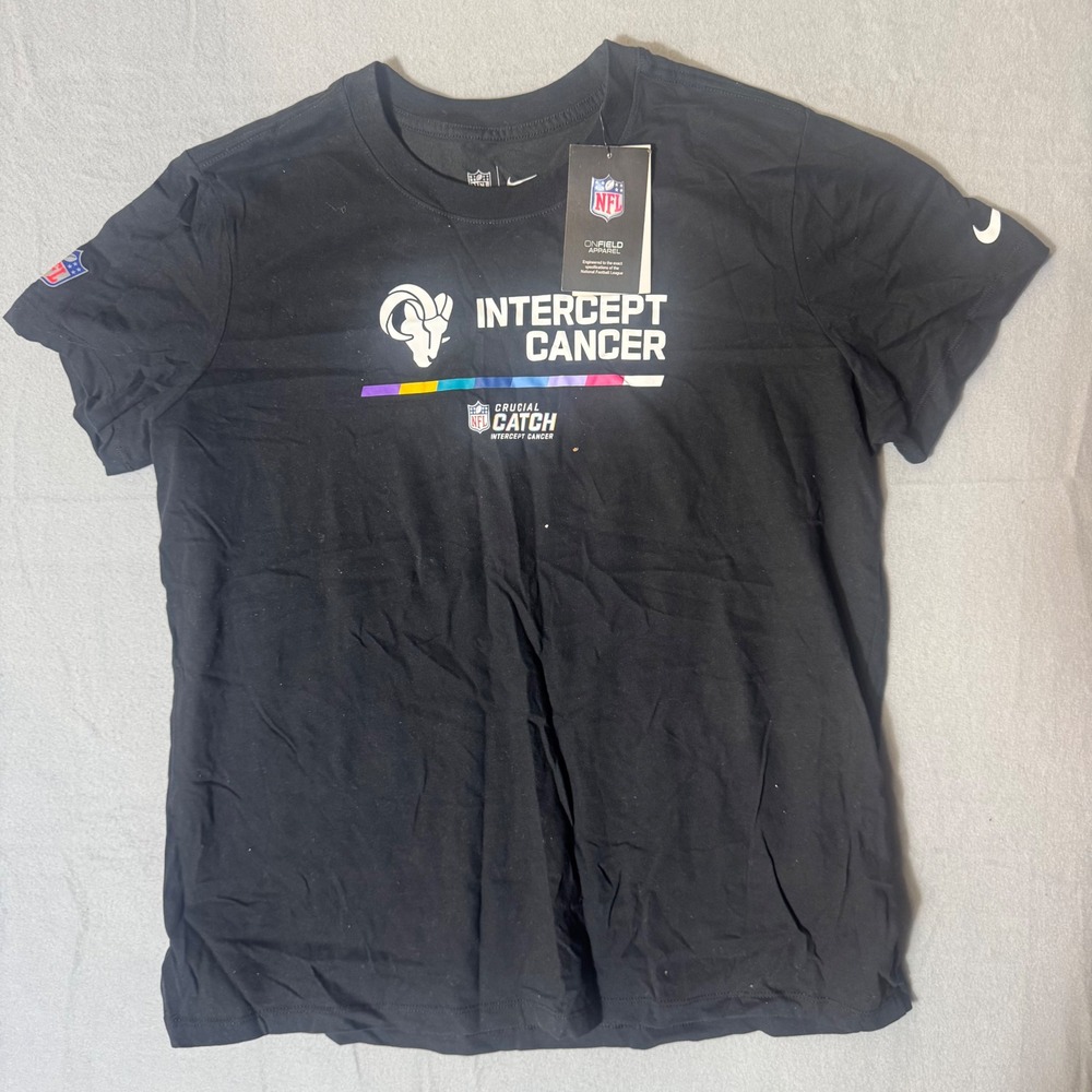 Nike On Field Los Angeles Rams‎ Crucial Catch Intercept Cancer Shirt Womens XL